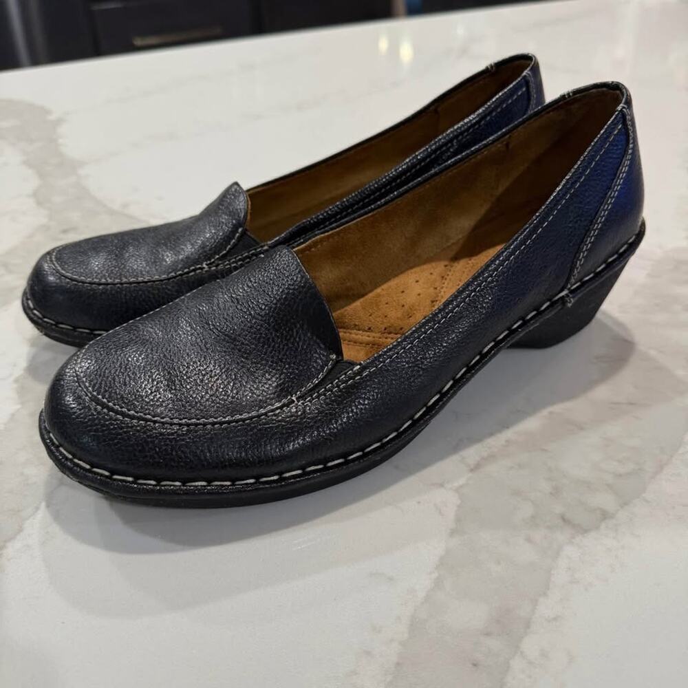 Naturalizer Shane Leather SlipOn Loafer Block Heel Womens 11M Black Stretch - Picture 5 of 10